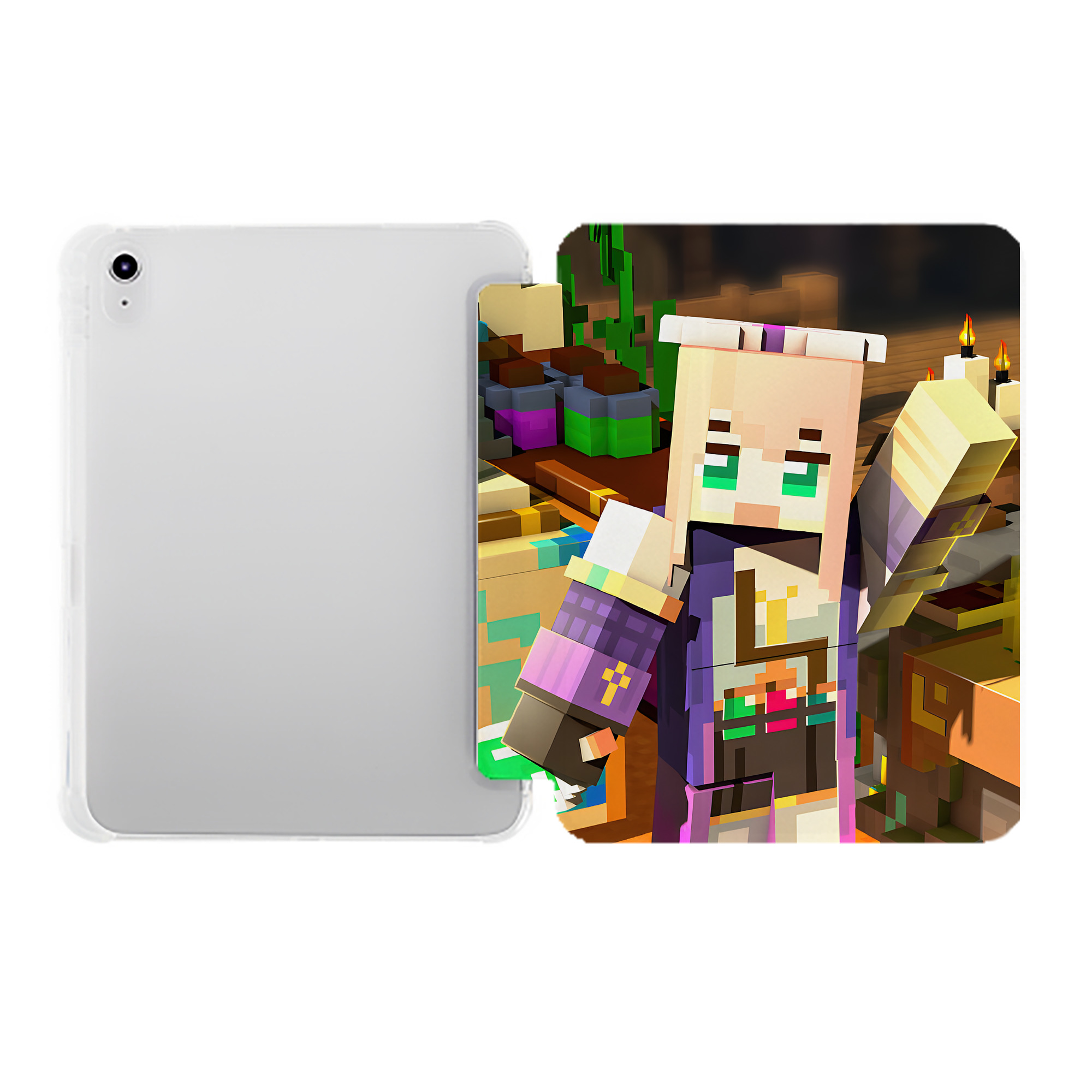 （画像用） マインクラフト ブロックの世界 Minecraft MC Block world IPad ケース ペン収納付き 三つ折りスタンド PUレザー×シリコン 対応機種9.5/10.5/10.9インチ